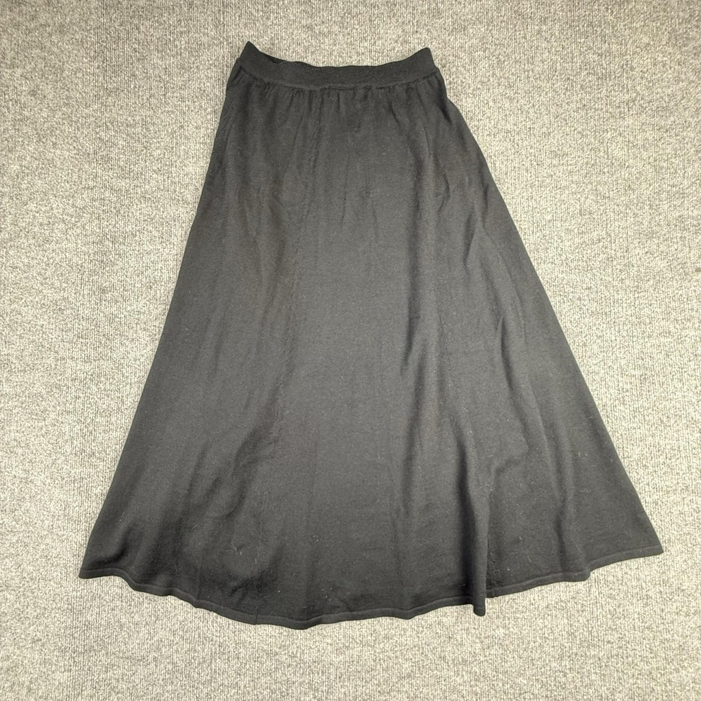 Dialogue Skirt Womens Medium Black Wool Knit A-Line Maxi Elastic Waist Pull On
